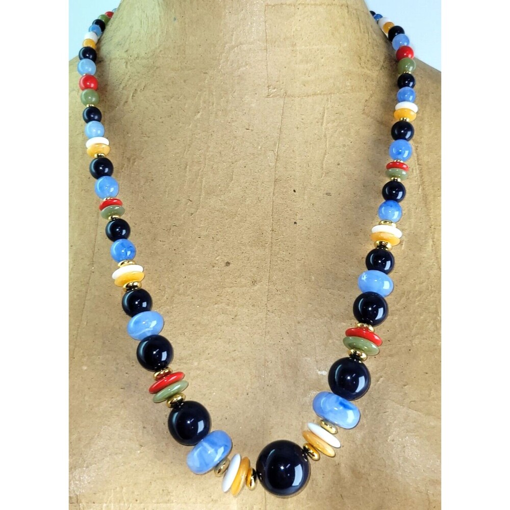 Vintage 80s Signed Liz Claiborne Colorful Lucite Graduated Beaded Necklace 27"